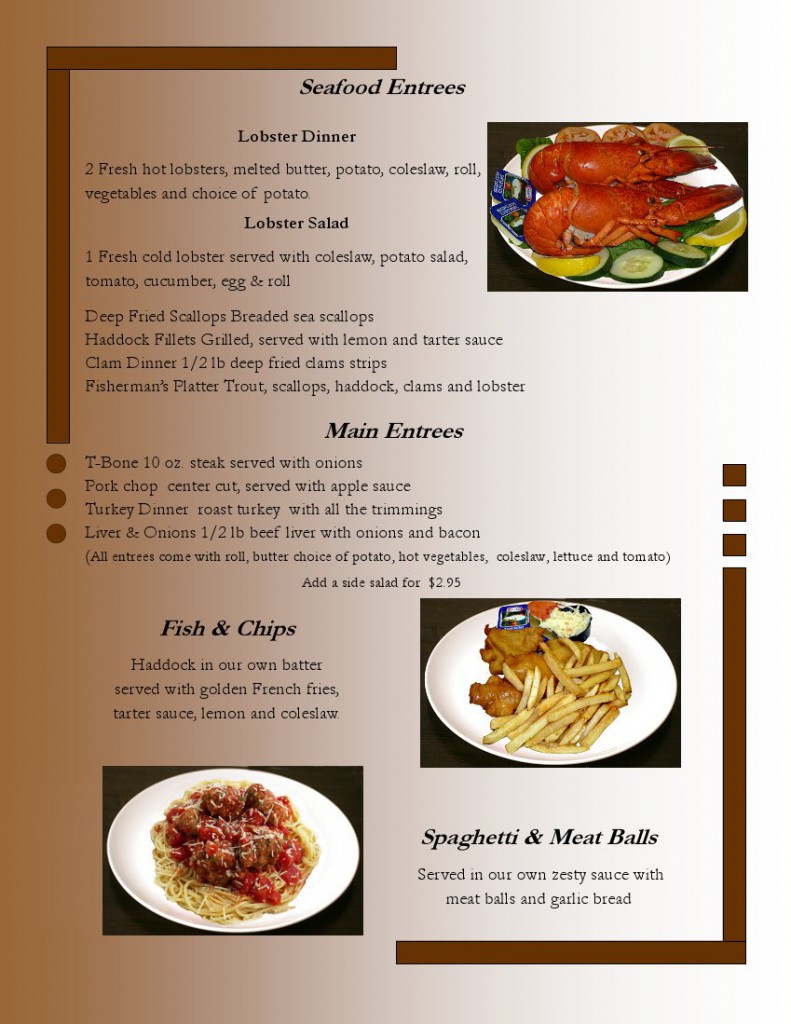 Our Menu | The Lakes Campground, Restaurant & Cottages